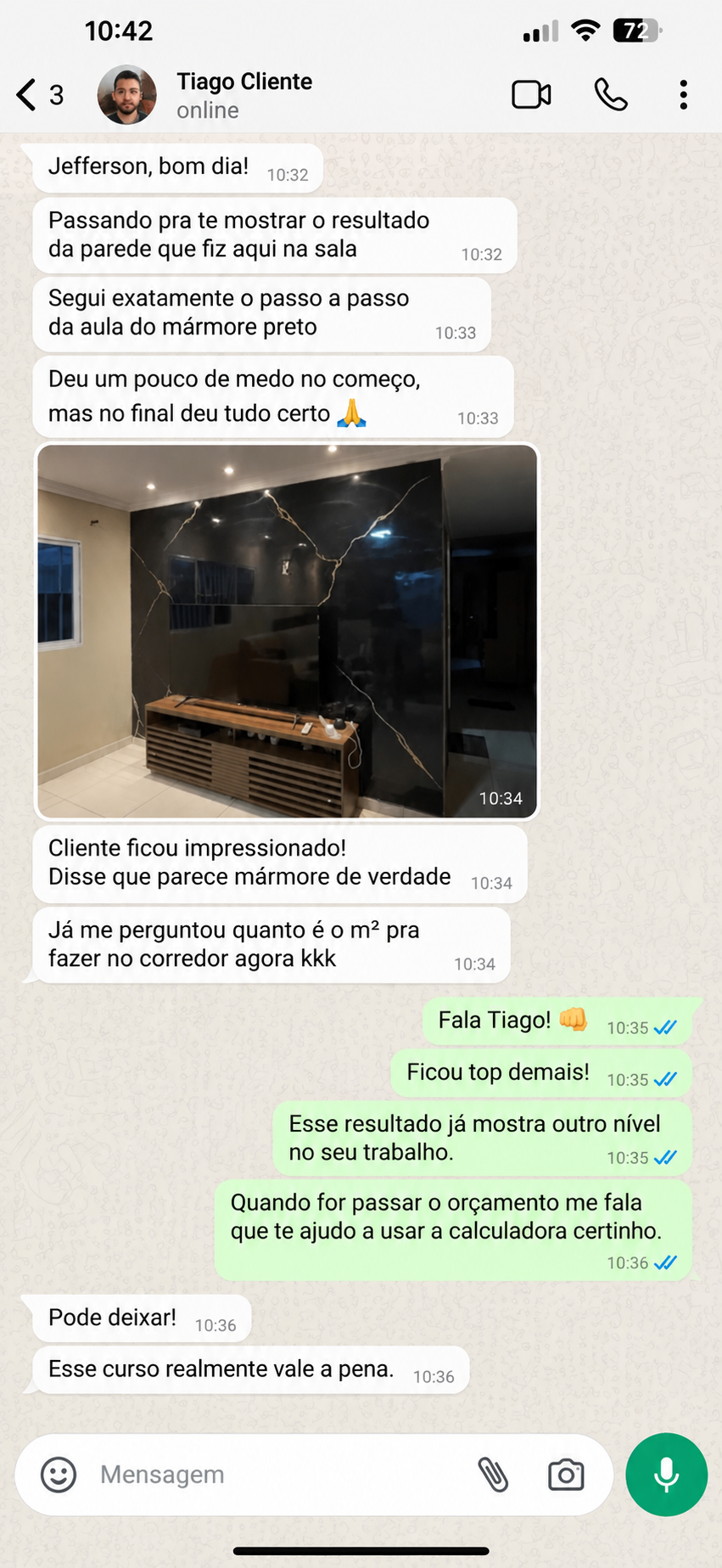 Depoimento de Tiago Cliente no WhatsApp